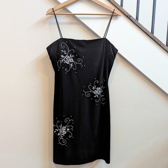 Vintage 90s Whimsigoth Embroidered Velvet Cocktail Dress - Picture 2 of 7